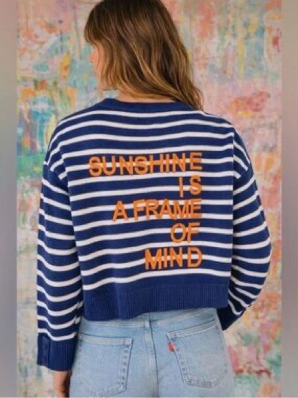 Kerri Rosenthal Sunshine Is a State of Mind Embroidered V-Neck Sweater Size XS